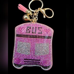 Pink Rhinestone Bus Bag Charm Keychain